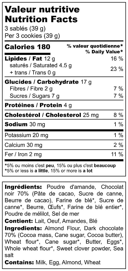 biscuit sablé amande mélilot chocolat peu sucré IG bas TVN santé