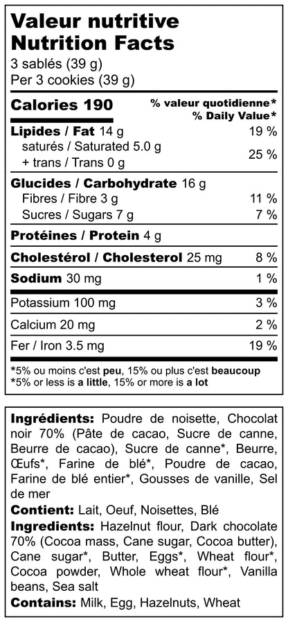 biscuit sablé noisette cacao chocolat peu sucré IG bas TVN santé