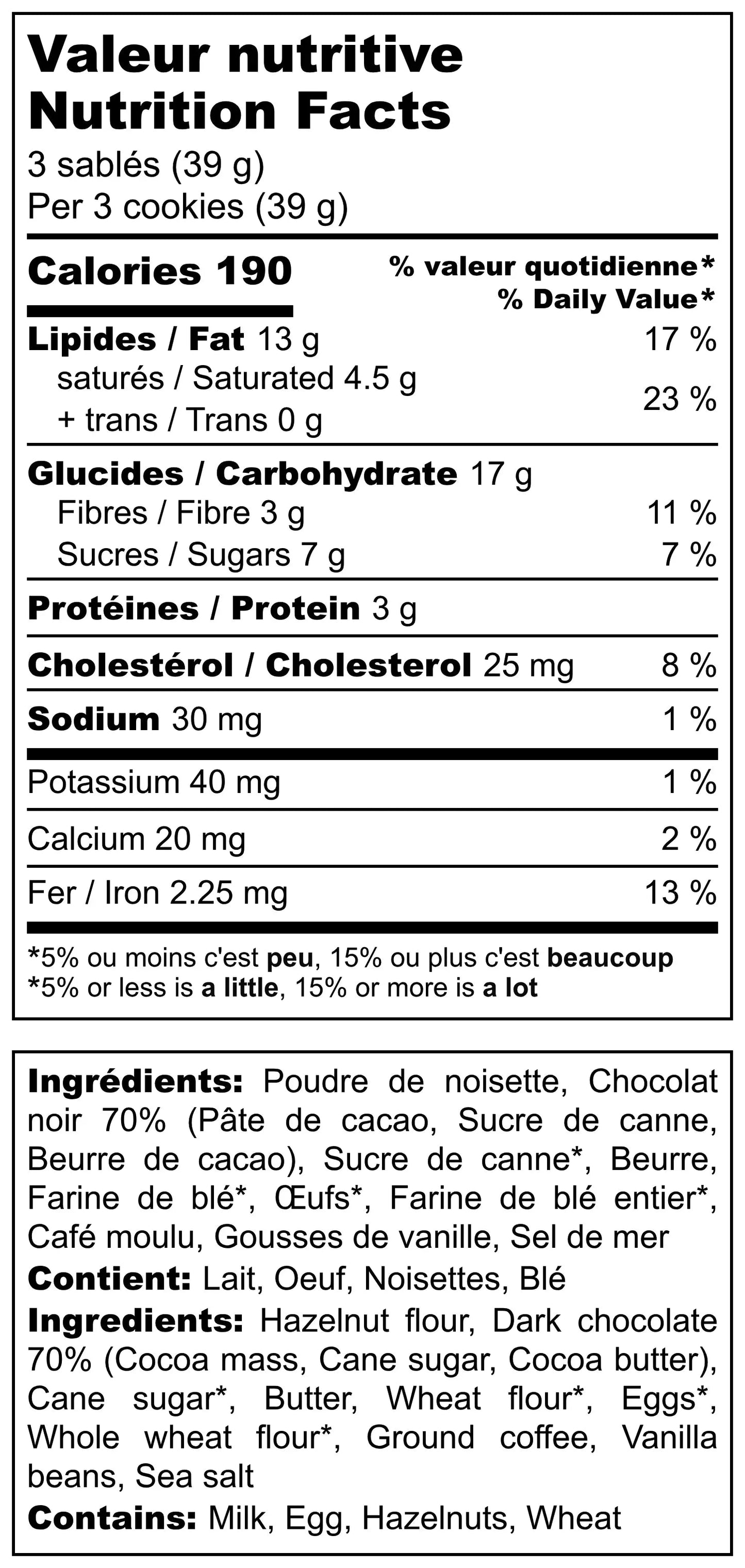 biscuit sablé noisette café chocolat peu sucré IG bas TVN santé